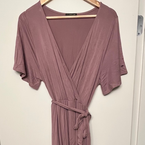 WEST KEI Flutter Sleeve High/Low Wrap Dress in Mauve - Picture 2 of 7